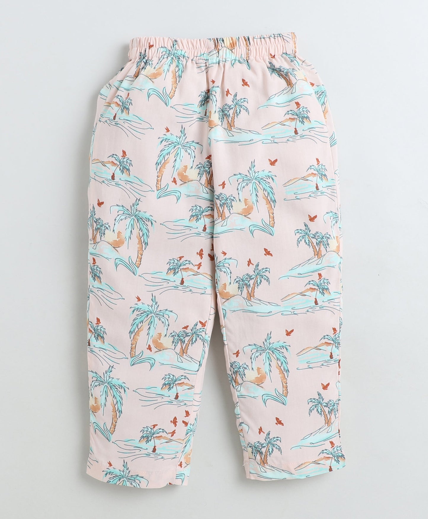 Rayon Woven Full Sleeves Trees Printed Coordinating Night Suit Set-Peach