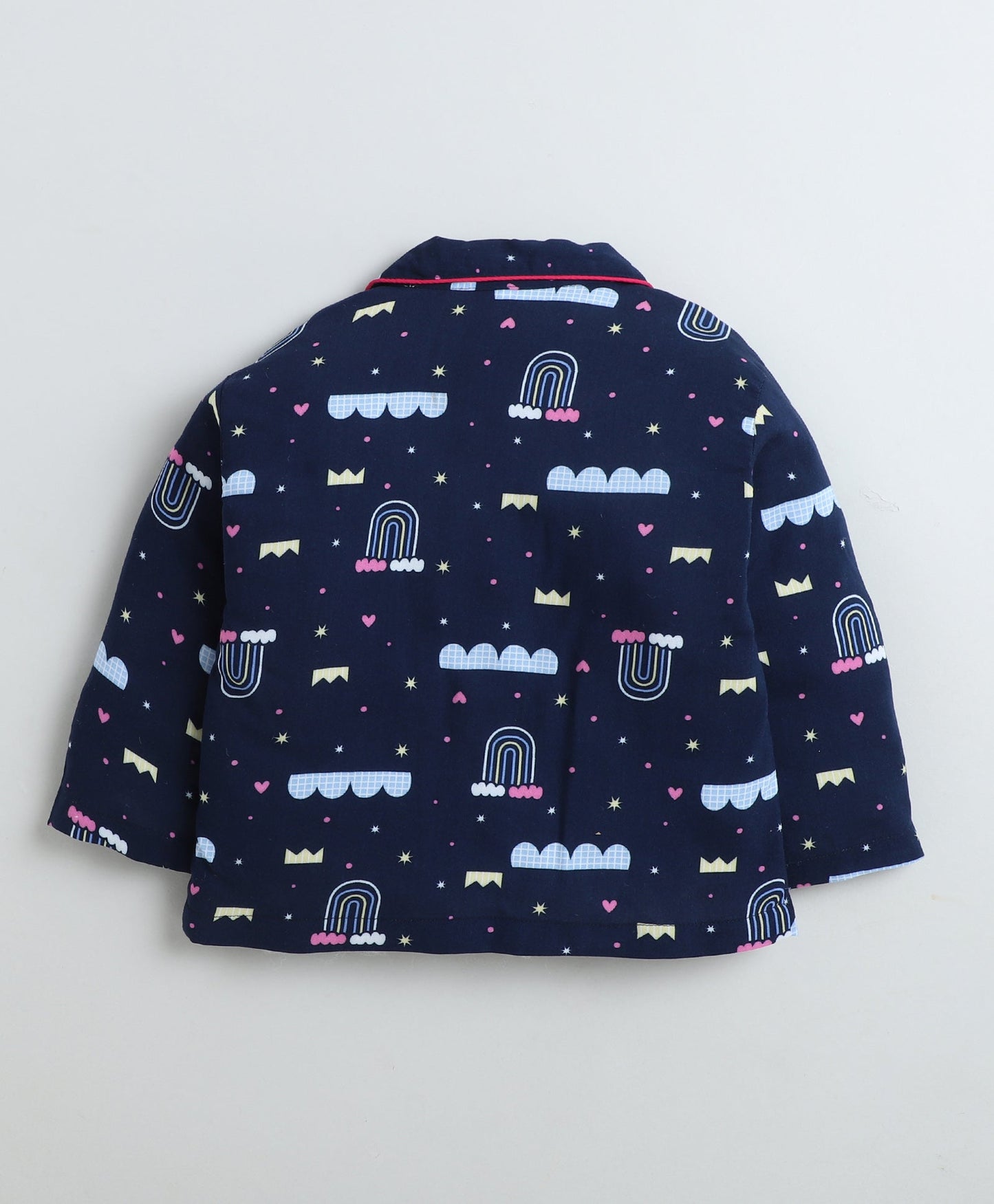 Rayon Woven Full Sleeves Rainbow Printed Coordinating Night Suit Set-Navy Blue