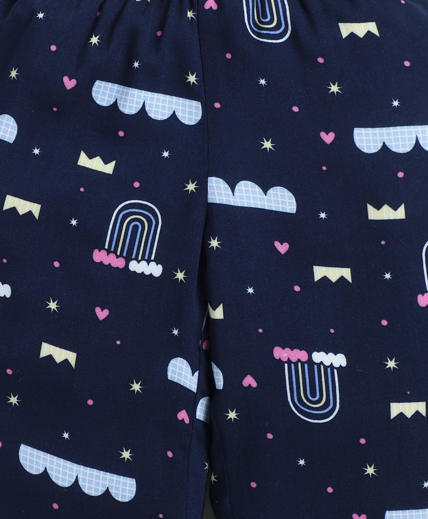 Rayon Woven Full Sleeves Rainbow Printed Coordinating Night Suit Set-Navy Blue