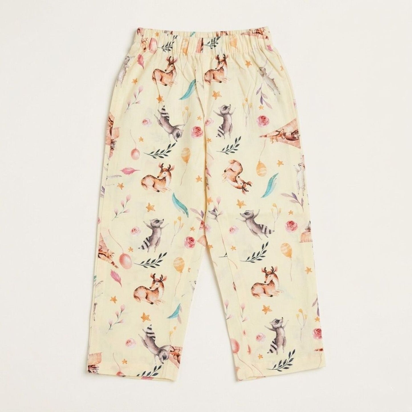 The Magic Wand Cotton Woven Half Sleeves Animals Printed Shirt And Pyjama Nightsuit Set - White