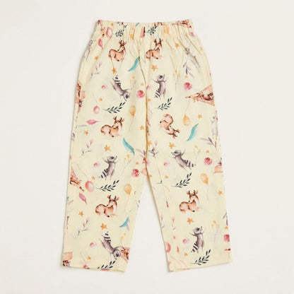 The Magic Wand Cotton Woven Half Sleeves Animals Printed Shirt And Pyjama Nightsuit Set - White