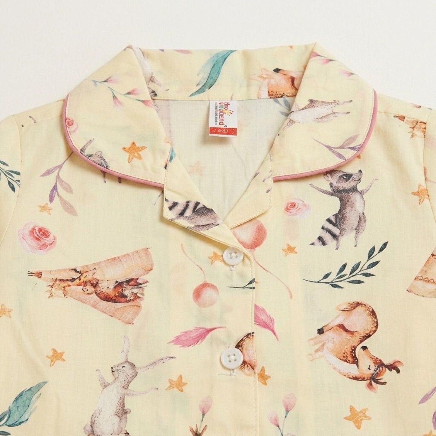 The Magic Wand Cotton Woven Half Sleeves Animals Printed Shirt And Pyjama Nightsuit Set - White