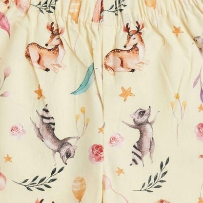 The Magic Wand Cotton Woven Half Sleeves Animals Printed Shirt And Pyjama Nightsuit Set - White