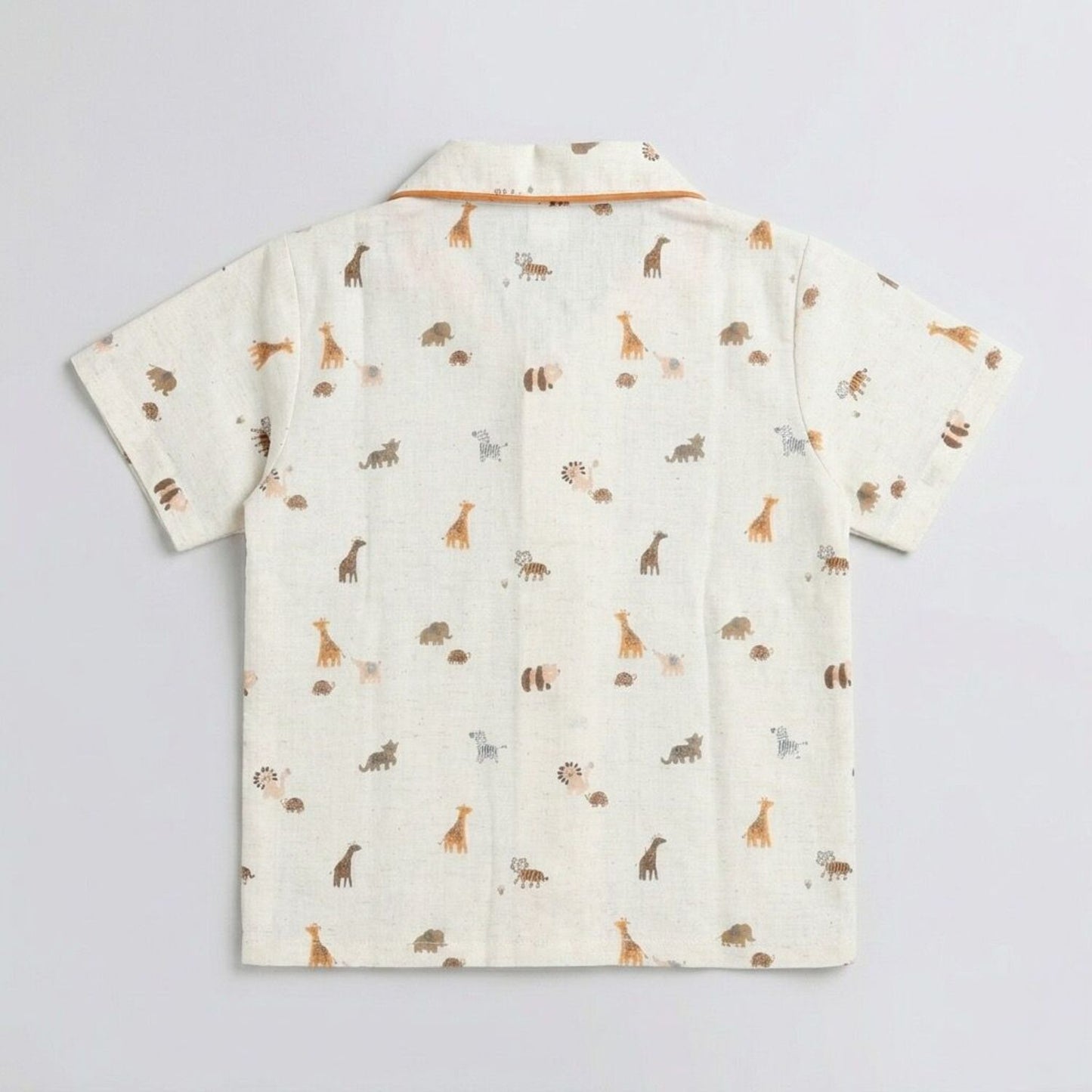 The Magic Wand Cotton Woven Half Sleeves Animals Printed Zoo Theme Nightsuit Set - Off White