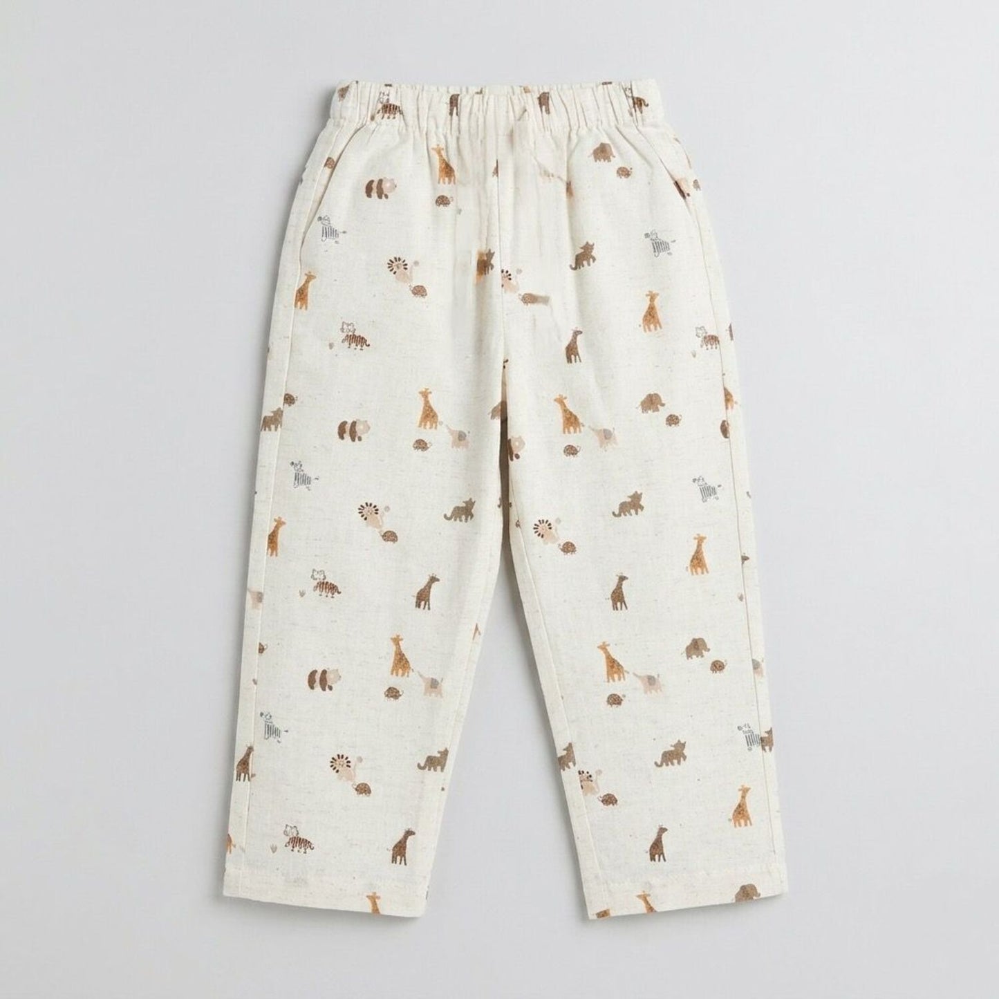 The Magic Wand Cotton Woven Half Sleeves Animals Printed Zoo Theme Nightsuit Set - Off White