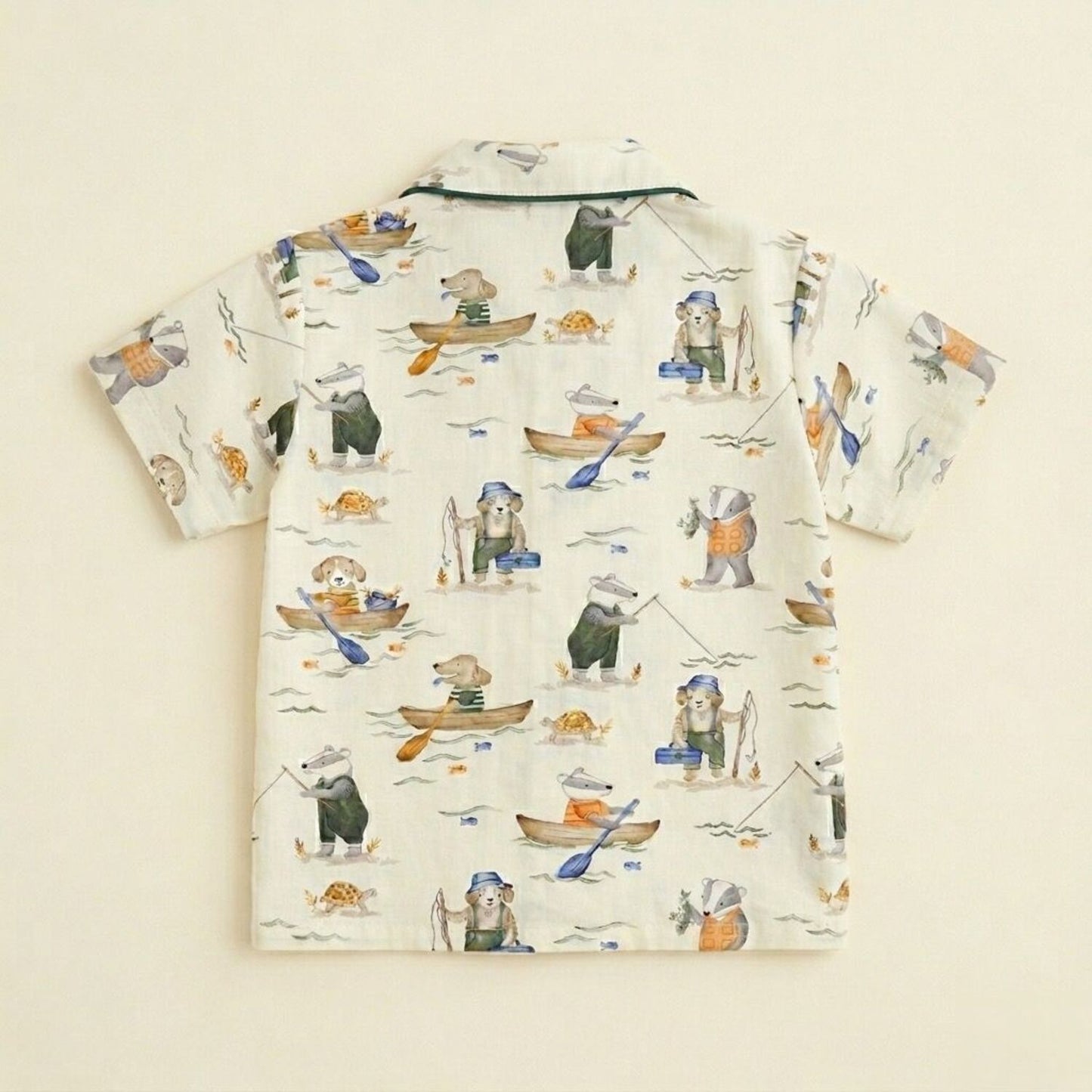 The Magic Wand Cotton Woven Half Sleeves Animals Printed Shirt And Pyjama Nightsuit Set - Off White