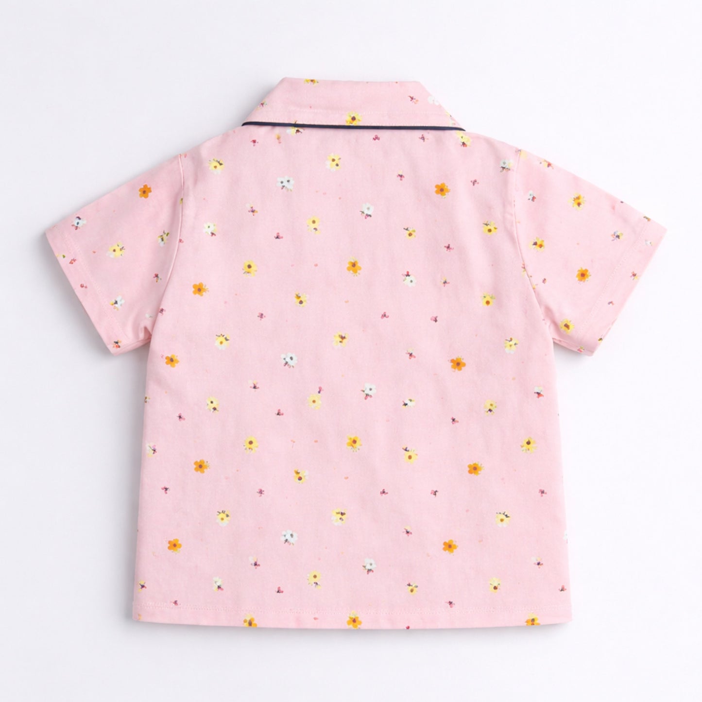 The Magic Wand Woven Half Sleeves Floral Printed Shirt And Pyjama Nightsuit Set - Pink