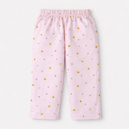 The Magic Wand Woven Half Sleeves Floral Printed Shirt And Pyjama Nightsuit Set - Pink