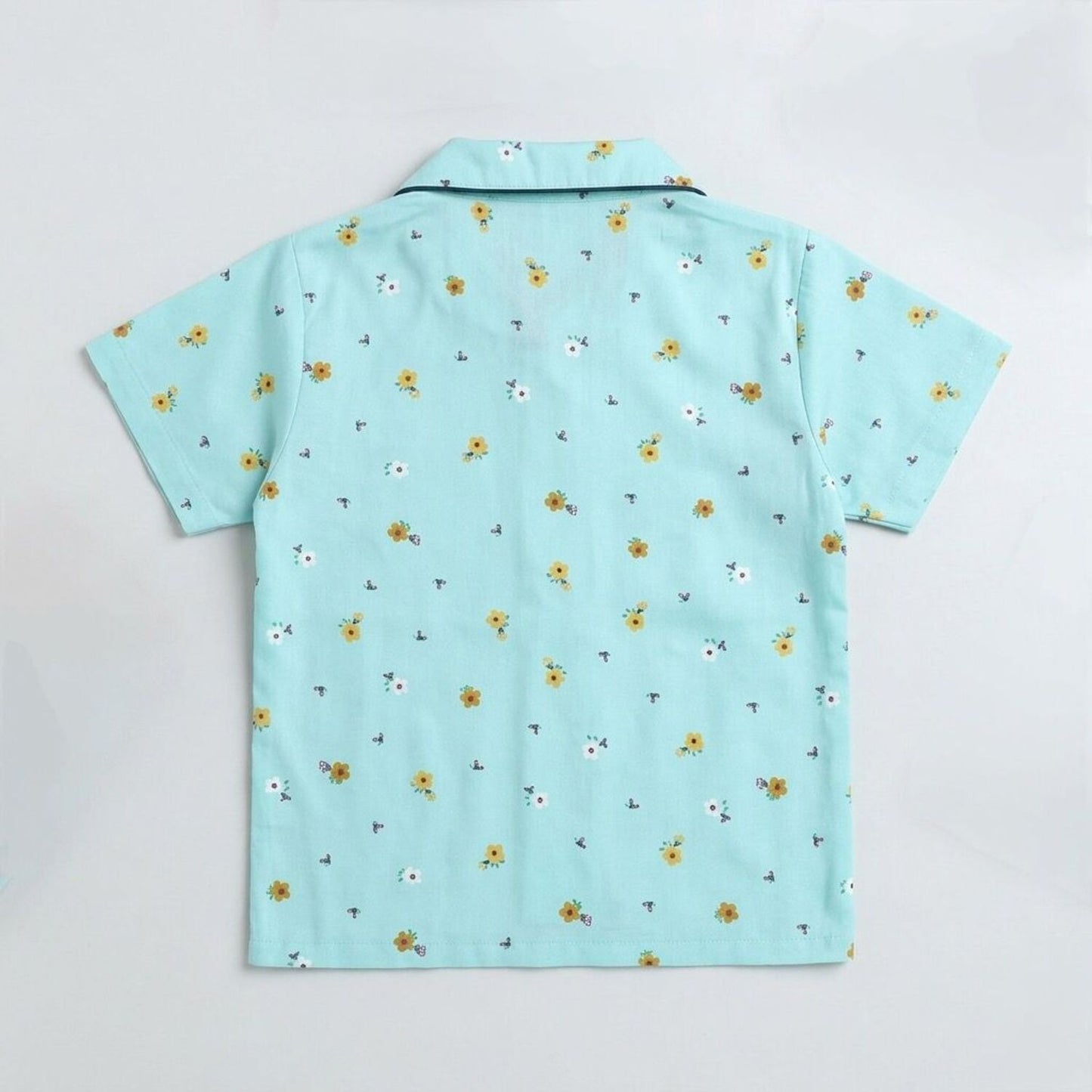 The Magic Wand Woven Half Sleeves Floral Printed Shirt And Pyjama Nightsuit Set - Blue