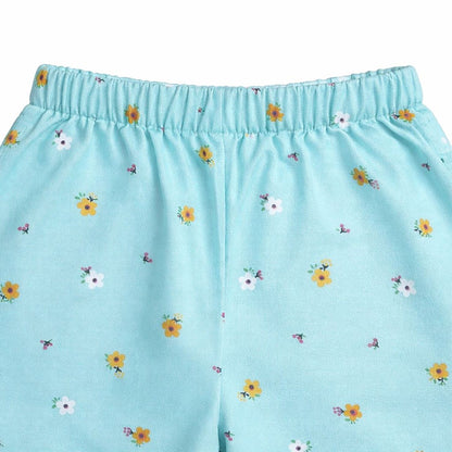 The Magic Wand Woven Half Sleeves Floral Printed Shirt And Pyjama Nightsuit Set - Blue