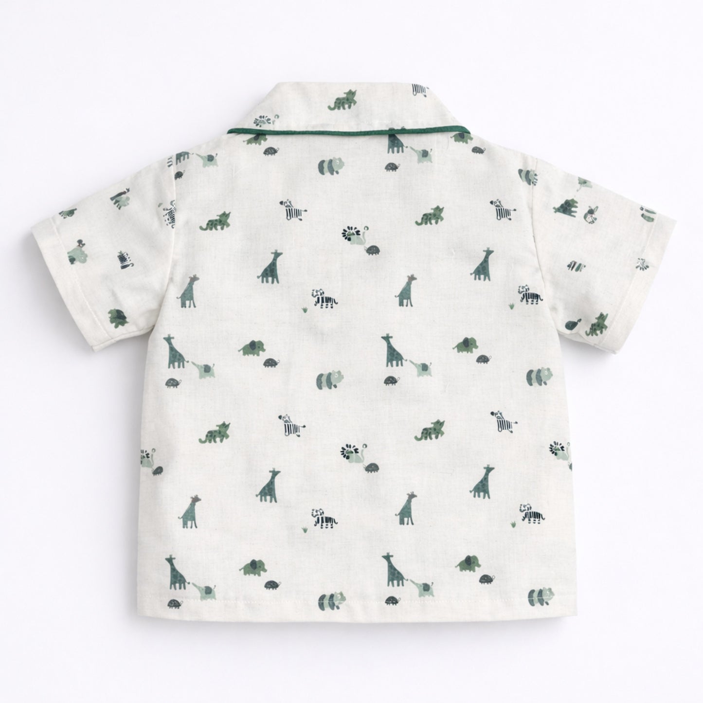 The Magic Wand Cotton Woven Half Sleeves Animal Printed Shirt And Pyjama Nightsuit Set - Cream