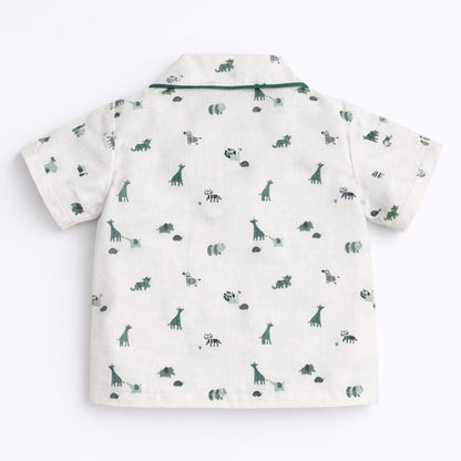 The Magic Wand Cotton Woven Half Sleeves Animal Printed Shirt And Pyjama Nightsuit Set - Cream