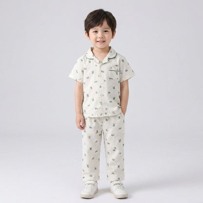 The Magic Wand Cotton Woven Half Sleeves Animal Printed Shirt And Pyjama Nightsuit Set - Cream