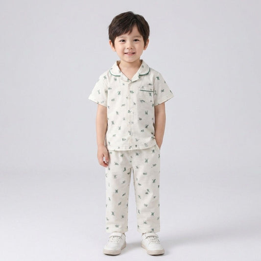 The Magic Wand Cotton Woven Half Sleeves Animal Printed Shirt And Pyjama Nightsuit Set - Cream