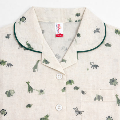 The Magic Wand Cotton Woven Half Sleeves Animal Printed Shirt And Pyjama Nightsuit Set - Cream