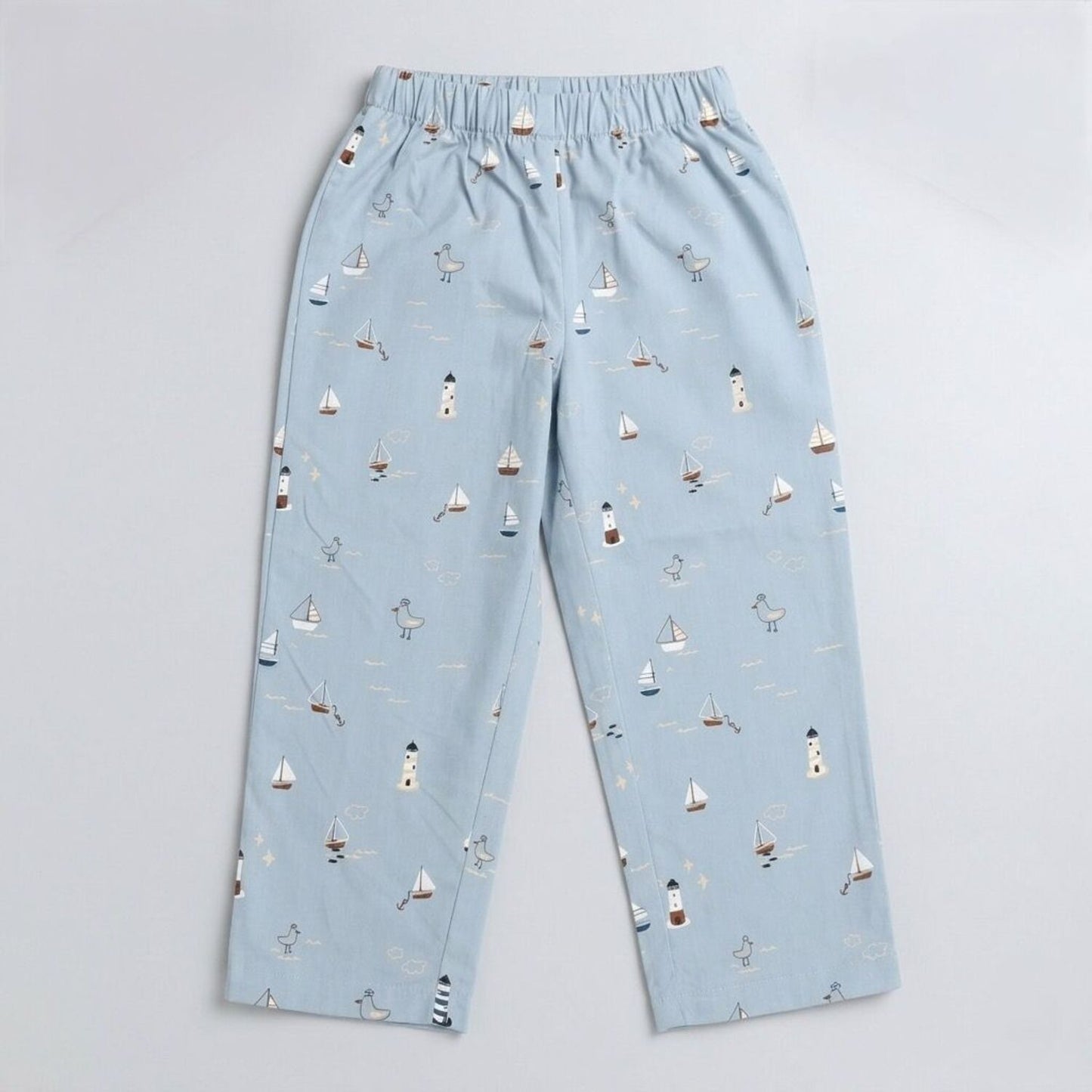 The Magic Wand Cotton Woven Half Sleeves Coastal Theme Shirt And Pyjama Nightsuit Set - Blue