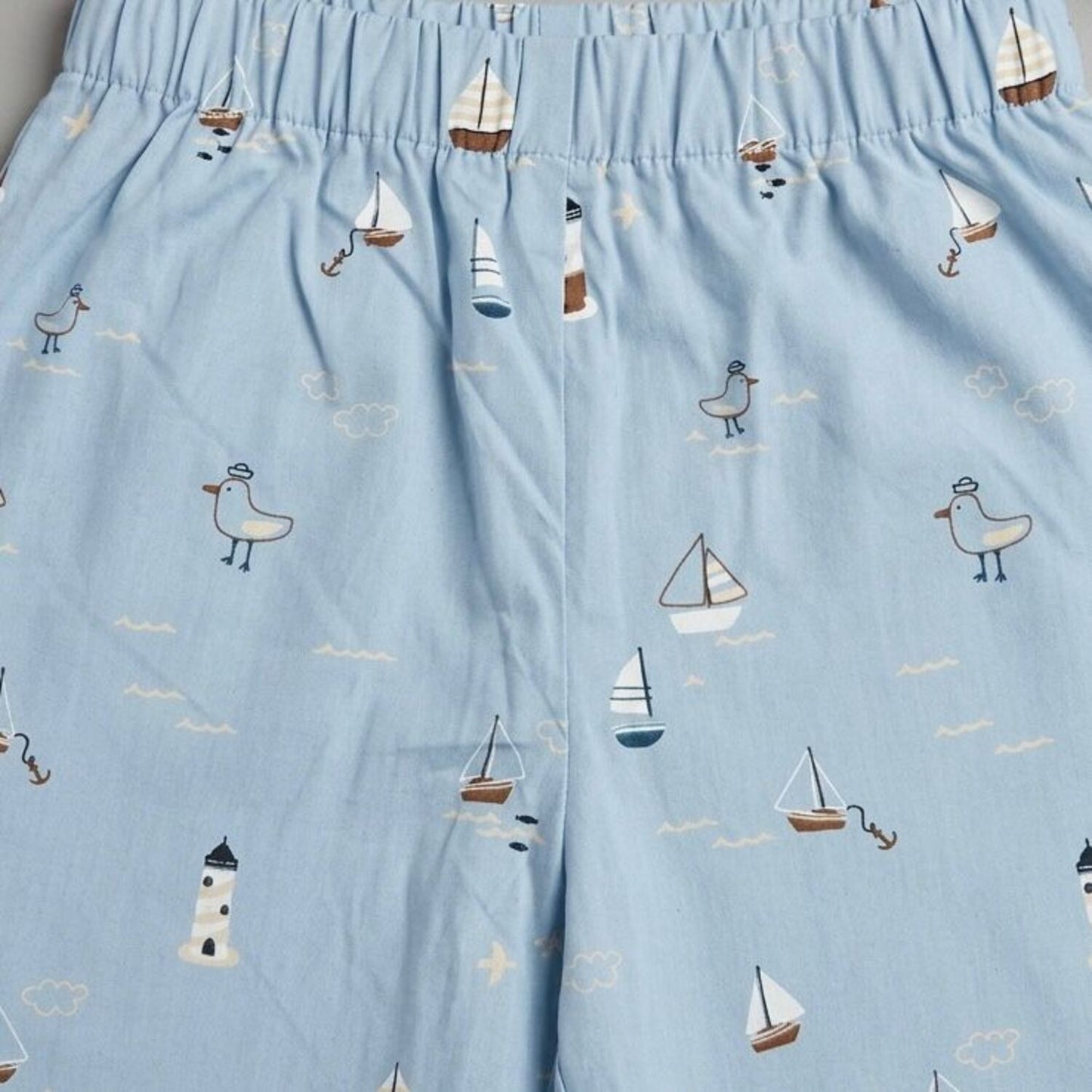 The Magic Wand Cotton Woven Half Sleeves Coastal Theme Shirt And Pyjama Nightsuit Set - Blue
