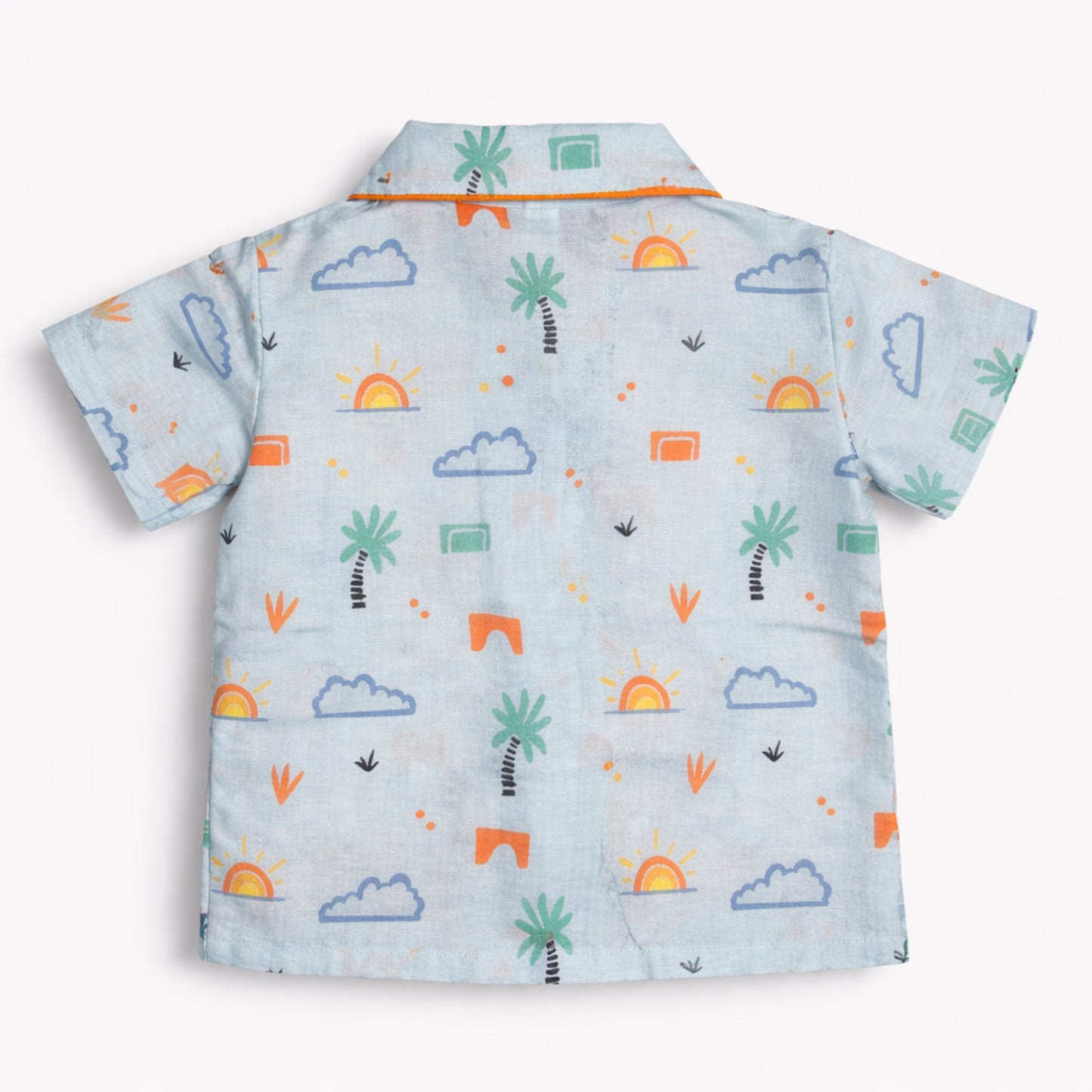 The Magic Wand Cotton Woven Half Sleeves Tropical Theme Shirt And Pyjama Nightsuit Set - Blue
