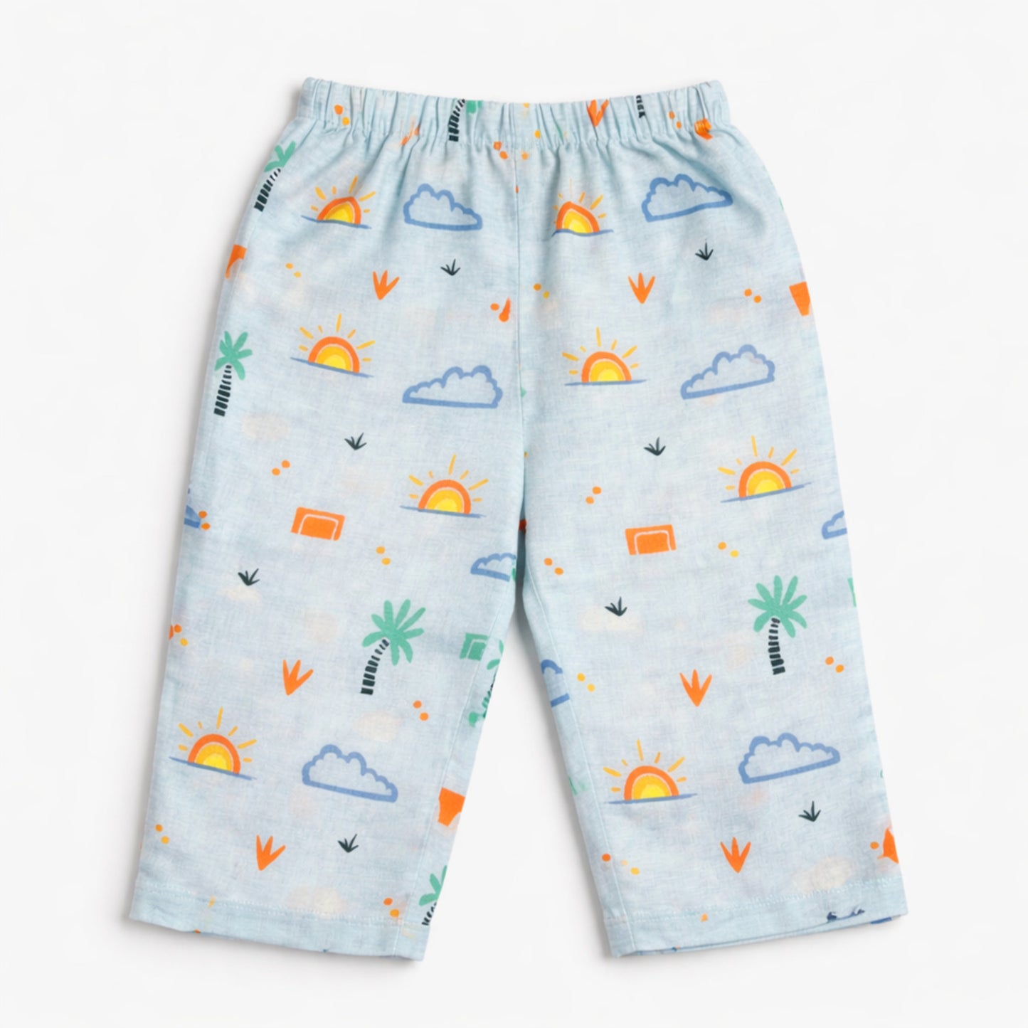 The Magic Wand Cotton Woven Half Sleeves Tropical Theme Shirt And Pyjama Nightsuit Set - Blue