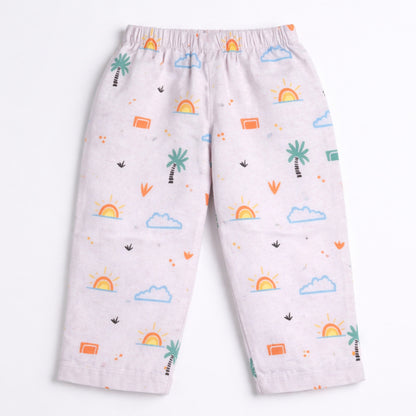 The Magic Wand Cotton Woven Half Sleeves Tropical Theme Shirt And Pyjama Nightsuit Set - Pink