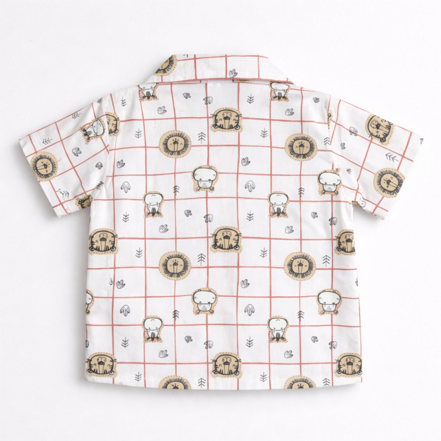 The Magic Wand Cotton Woven Half Sleeves Animal Printed Checkered Shirt And Pyjama Nightsuit Set - Pink
