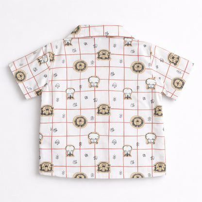 The Magic Wand Cotton Woven Half Sleeves Animal Printed Checkered Shirt And Pyjama Nightsuit Set - Pink