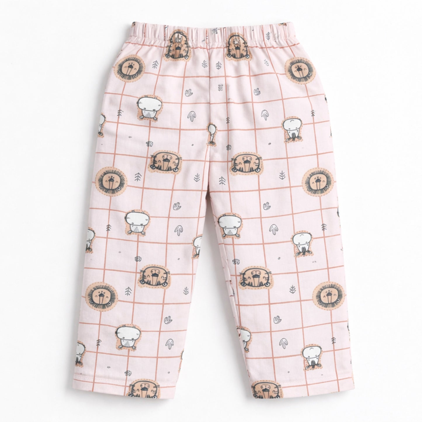 The Magic Wand Cotton Woven Half Sleeves Animal Printed Checkered Shirt And Pyjama Nightsuit Set - Pink
