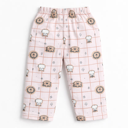 The Magic Wand Cotton Woven Half Sleeves Animal Printed Checkered Shirt And Pyjama Nightsuit Set - Pink