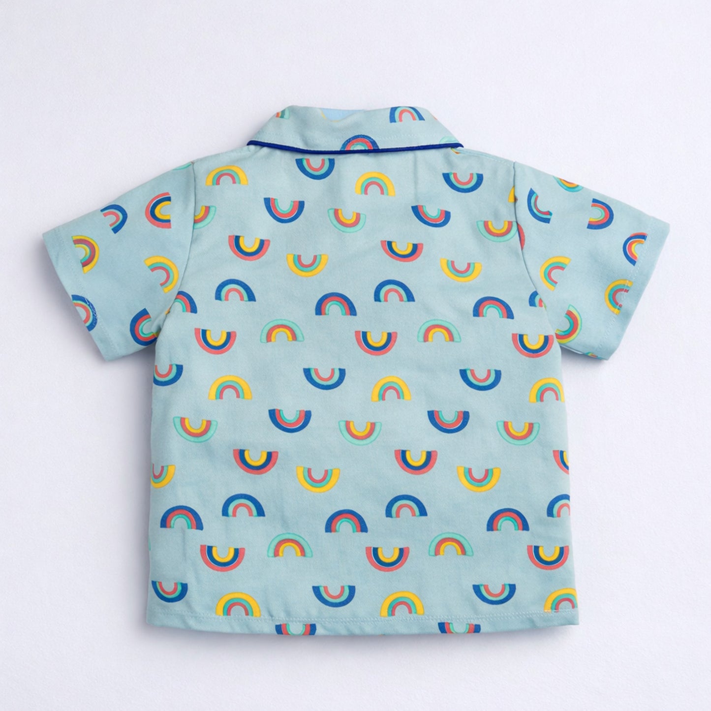 The Magic Wand  Woven Half Sleeves Rainbow Theme Shirt And Pyjama Nightsuit Set - Blue