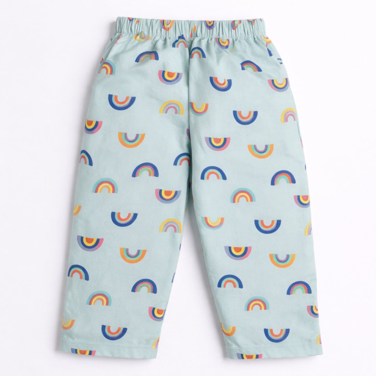 The Magic Wand  Woven Half Sleeves Rainbow Theme Shirt And Pyjama Nightsuit Set - Blue