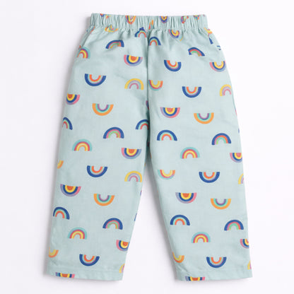 The Magic Wand  Woven Half Sleeves Rainbow Theme Shirt And Pyjama Nightsuit Set - Blue