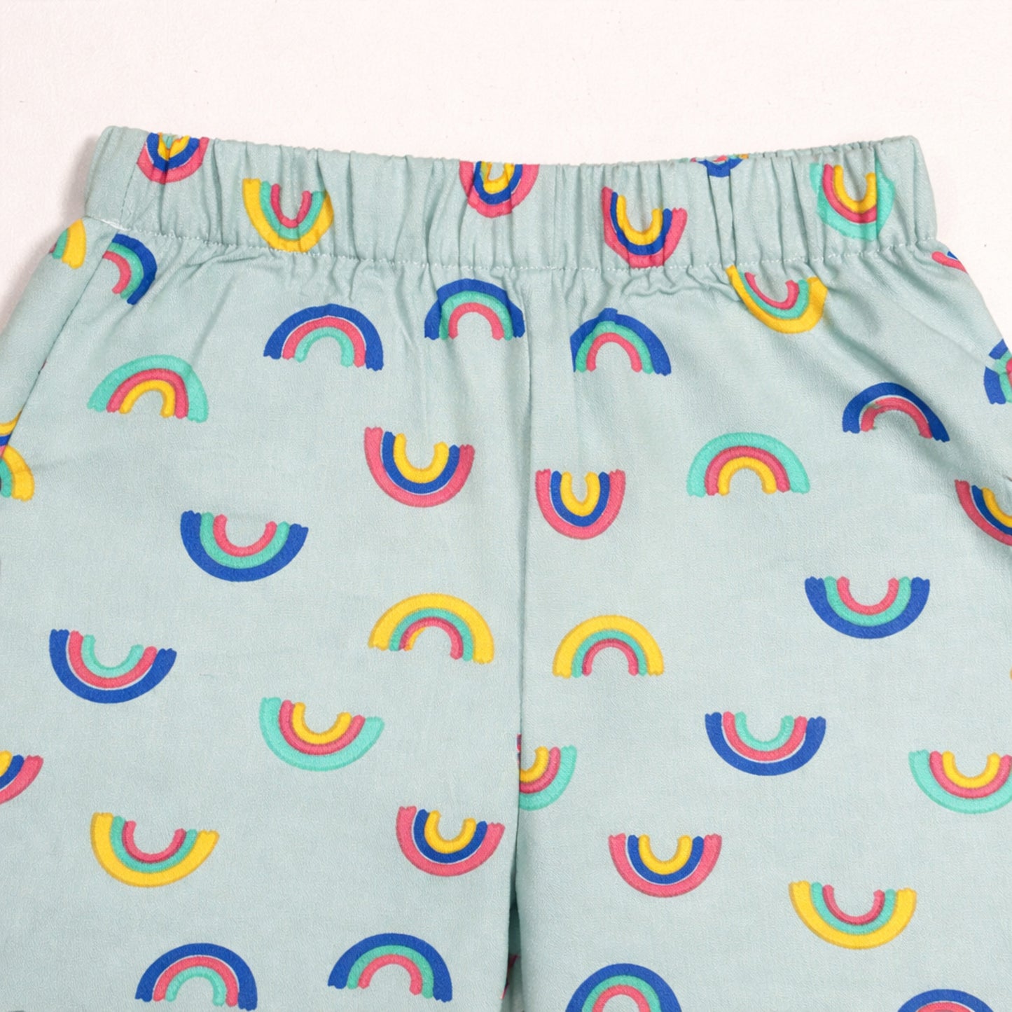 The Magic Wand  Woven Half Sleeves Rainbow Theme Shirt And Pyjama Nightsuit Set - Blue