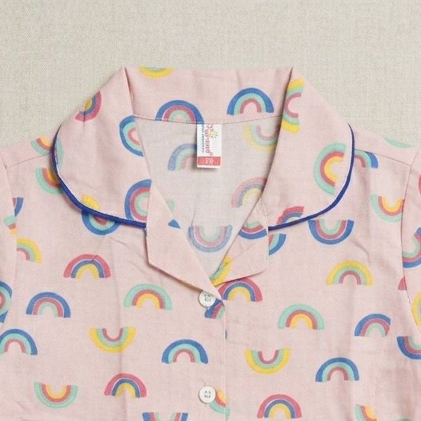 The Magic Wand  Woven Half Sleeves Rainbow Theme Shirt And Pyjama Nightsuit Set - Pink