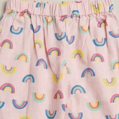 The Magic Wand  Woven Half Sleeves Rainbow Theme Shirt And Pyjama Nightsuit Set - Pink