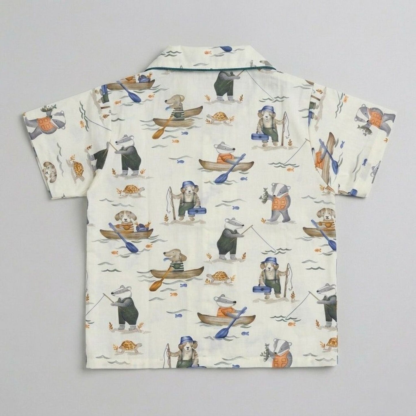 The Magic Wand Cotton Woven Half Sleeves Animal Printed Shirt And Pyjama Nightsuit Set - Off White