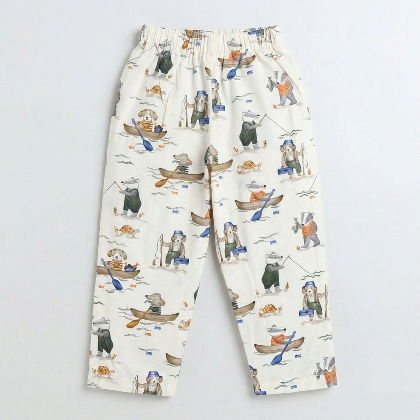 The Magic Wand Cotton Woven Half Sleeves Animal Printed Shirt And Pyjama Nightsuit Set - Off White