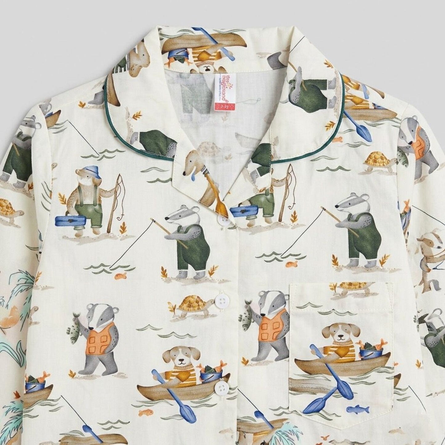 The Magic Wand Cotton Woven Half Sleeves Animal Printed Shirt And Pyjama Nightsuit Set - Off White