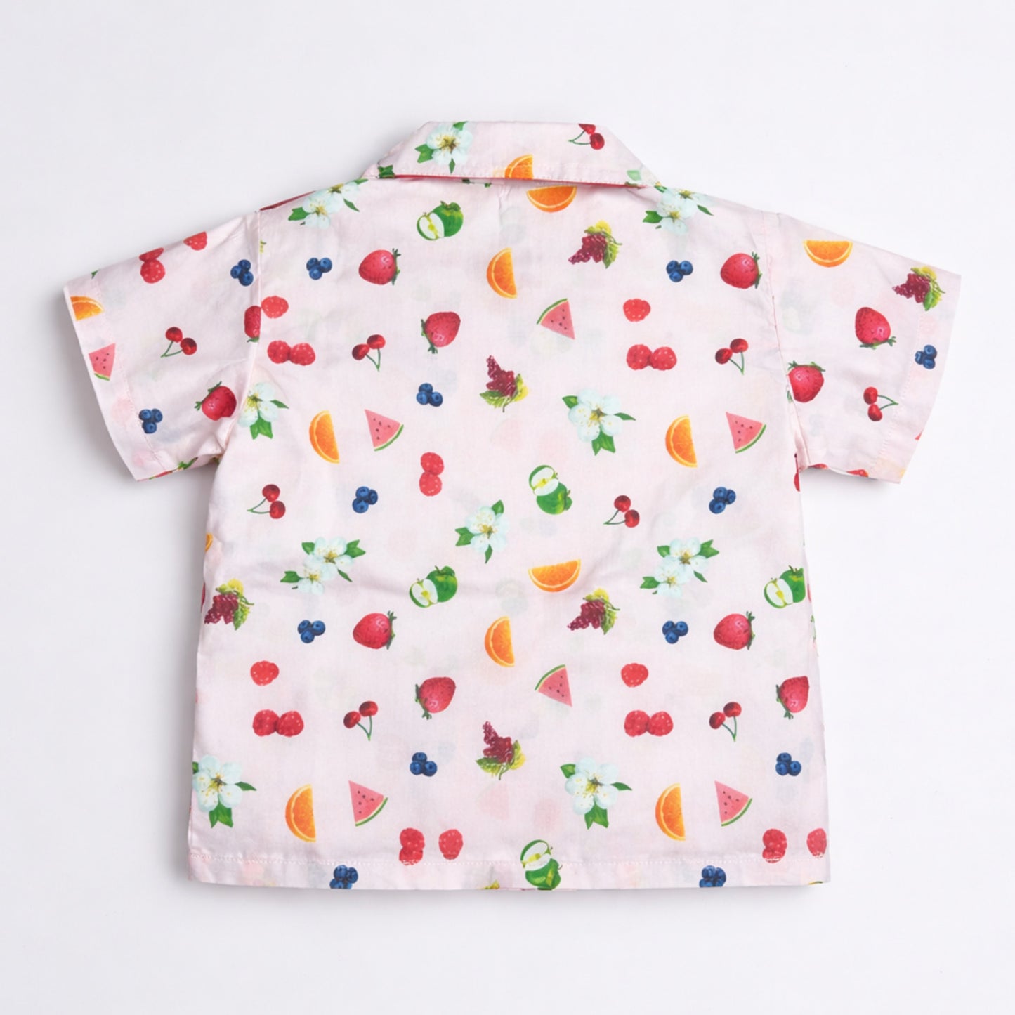 The Magic Wand Cotton Woven Half Sleeves Fruits Printed Shirt And Shorts Nightsuit Set - Pink