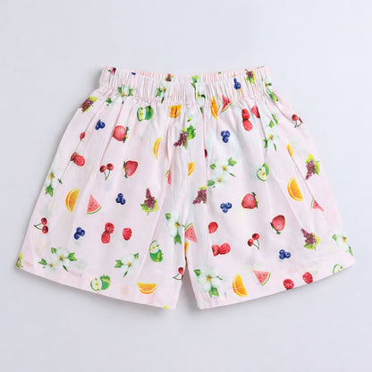 The Magic Wand Cotton Woven Half Sleeves Fruits Printed Shirt And Shorts Nightsuit Set - Pink