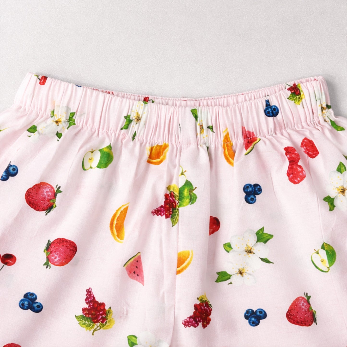 The Magic Wand Cotton Woven Half Sleeves Fruits Printed Shirt And Shorts Nightsuit Set - Pink