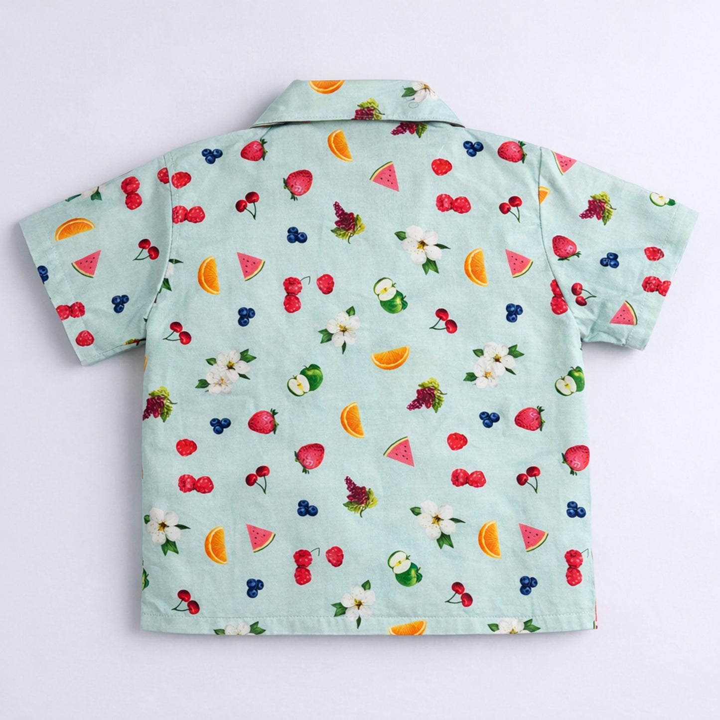 The Magic Wand Cotton Woven Half Sleeves Fruits Printed Shirt And Shorts Nightsuit Set - Blue