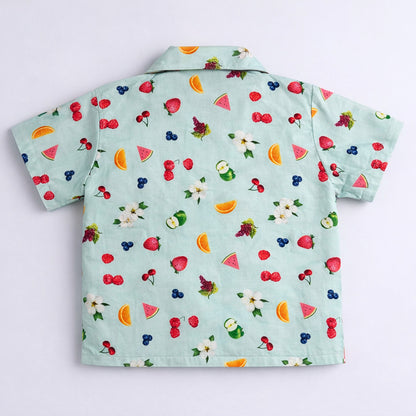 The Magic Wand Cotton Woven Half Sleeves Fruits Printed Shirt And Shorts Nightsuit Set - Blue