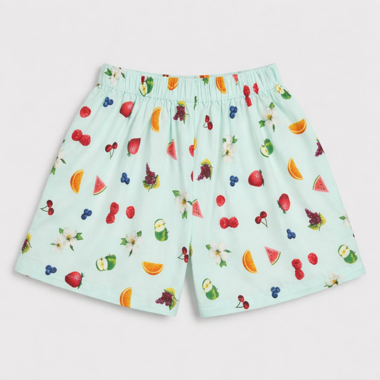 The Magic Wand Cotton Woven Half Sleeves Fruits Printed Shirt And Shorts Nightsuit Set - Blue