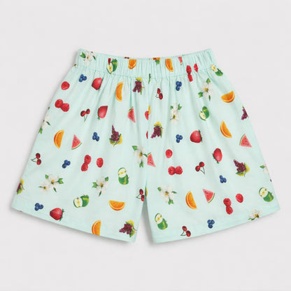 The Magic Wand Cotton Woven Half Sleeves Fruits Printed Shirt And Shorts Nightsuit Set - Blue