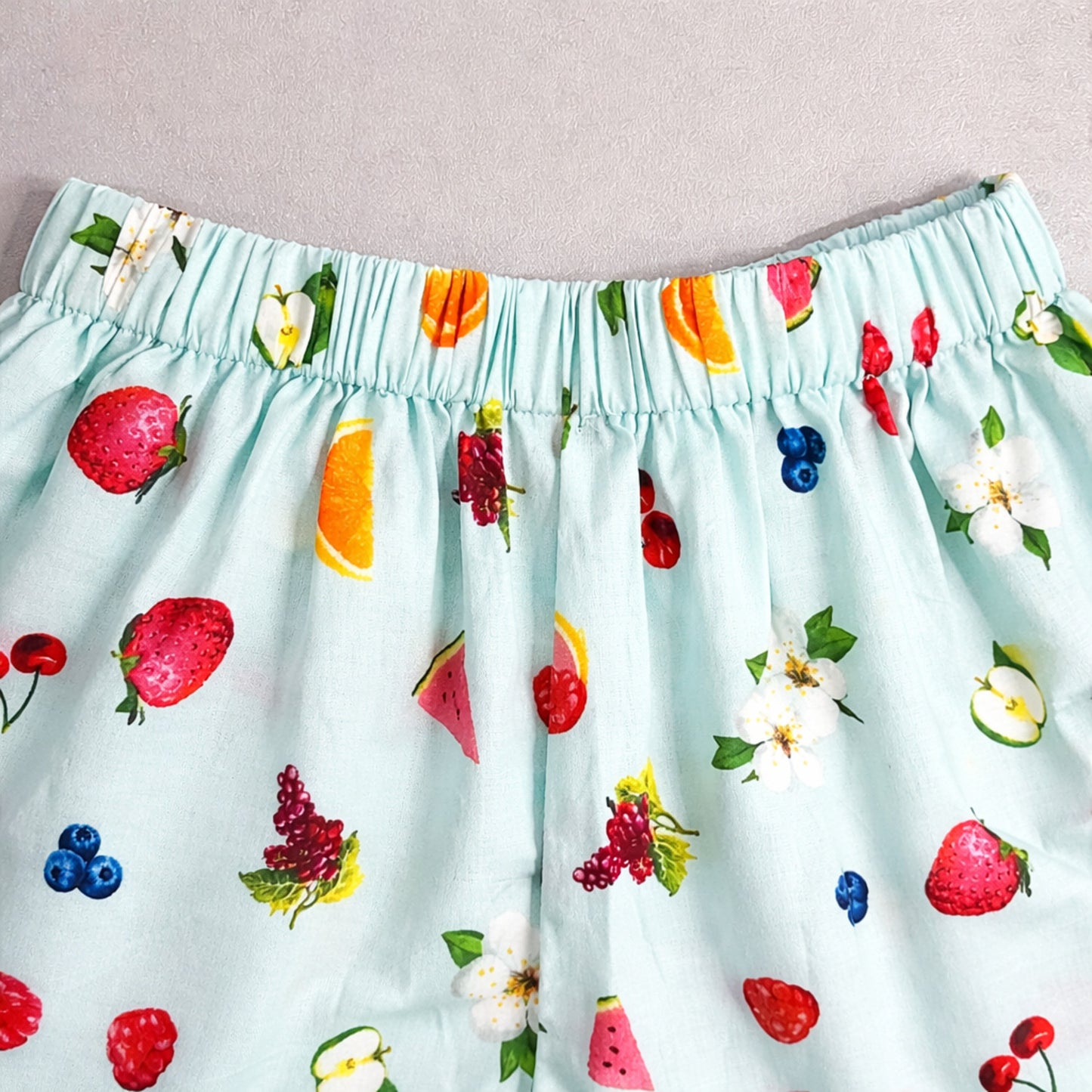 The Magic Wand Cotton Woven Half Sleeves Fruits Printed Shirt And Shorts Nightsuit Set - Blue