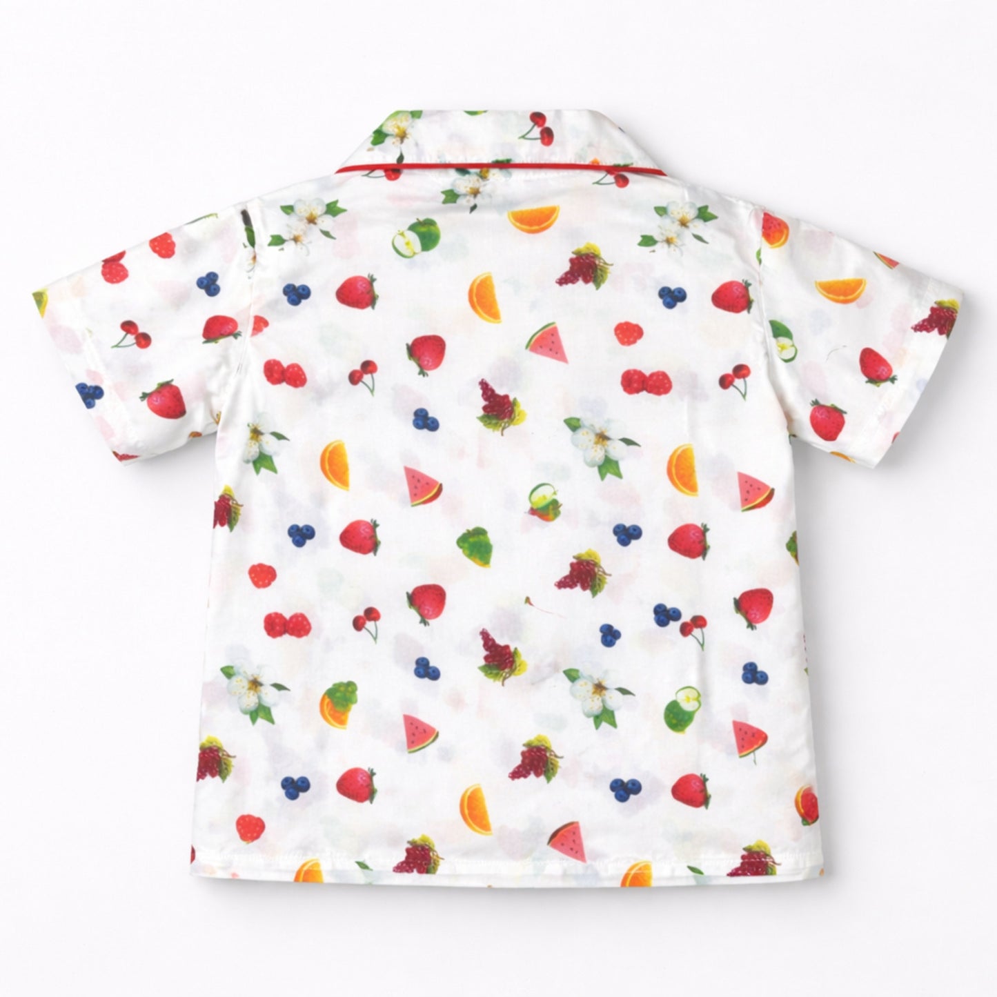 The Magic Wand Cotton Woven Half Sleeves Fruits Printed Shirt And Shorts Nightsuit Set - White