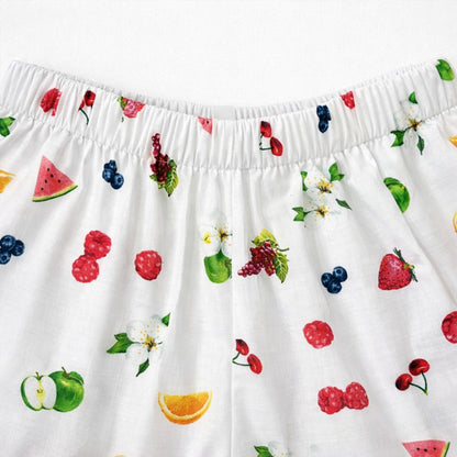 The Magic Wand Cotton Woven Half Sleeves Fruits Printed Shirt And Shorts Nightsuit Set - White