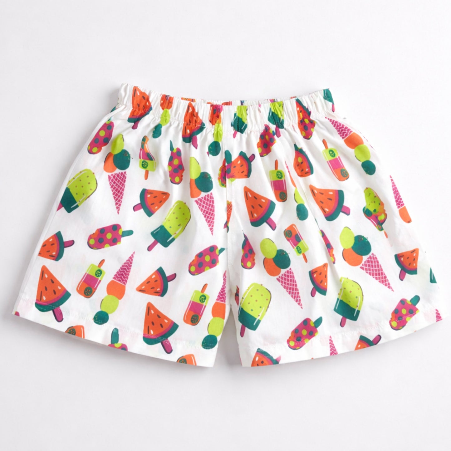 The Magic Wand Cotton Woven Half Sleeves Sweet Treats Theme Shirt And Shorts Nightsuit Set - White