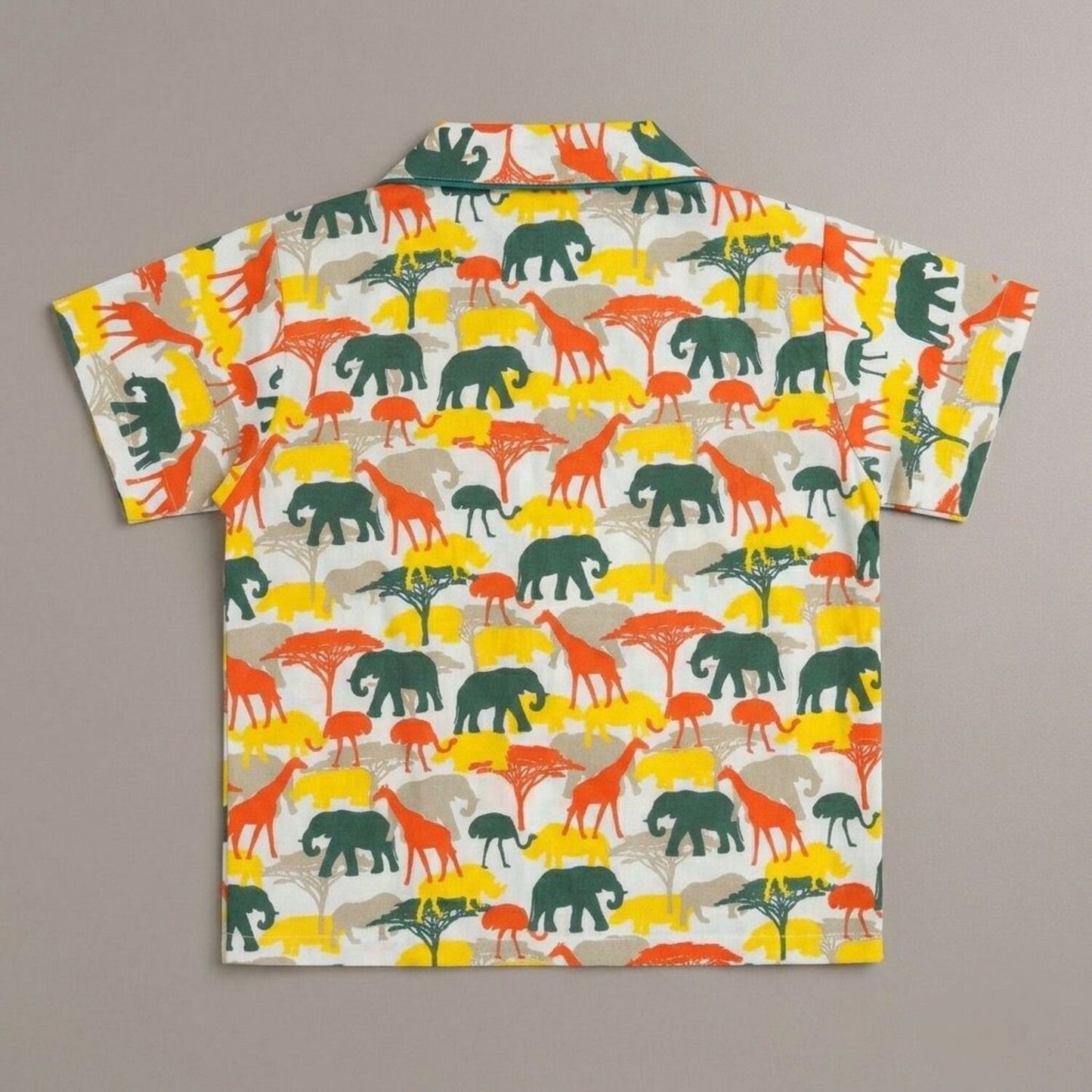 The Magic Wand Cotton Woven Half Sleeves Jungle Theme Shirt And Shorts Nightsuit Set - White