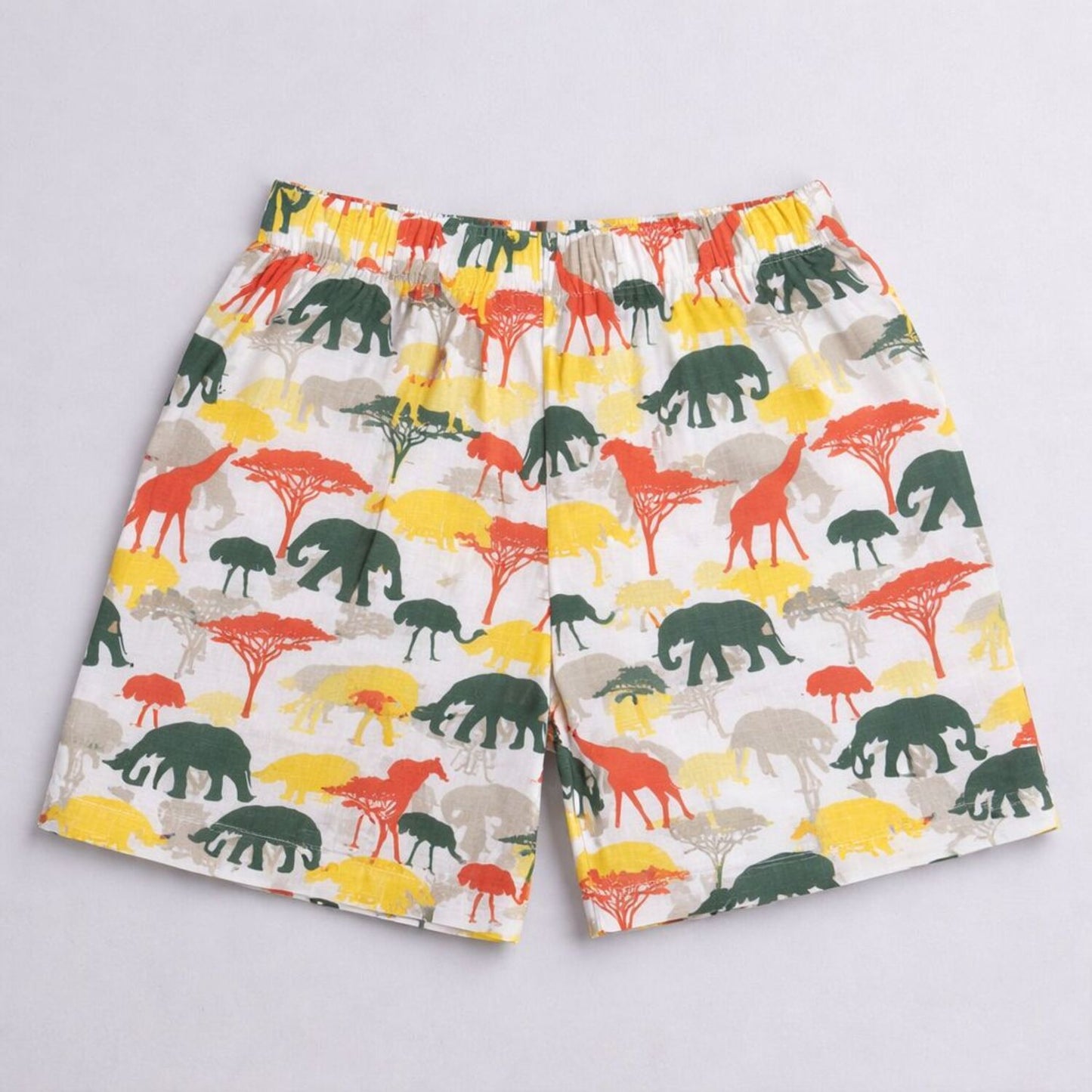 The Magic Wand Cotton Woven Half Sleeves Jungle Theme Shirt And Shorts Nightsuit Set - White